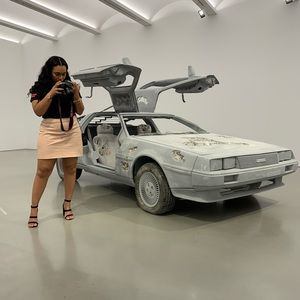 Pink leather mini skirt